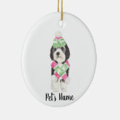 Personalisiertes Bernedoodle Rosa und grüne Weihna Keramik Ornament (Rechts)