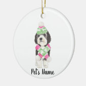 Personalisiertes Bernedoodle Rosa und grüne Weihna Keramik Ornament (Links)