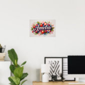 Personalisiertes Berry Floral Name Poster "Amelia" (Heimbüro)
