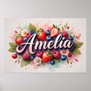 Personalisiertes Berry Floral Name Poster "Amelia"