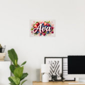 Personalisiertes Berry Floral Name Poster "Ava" (Heimbüro)
