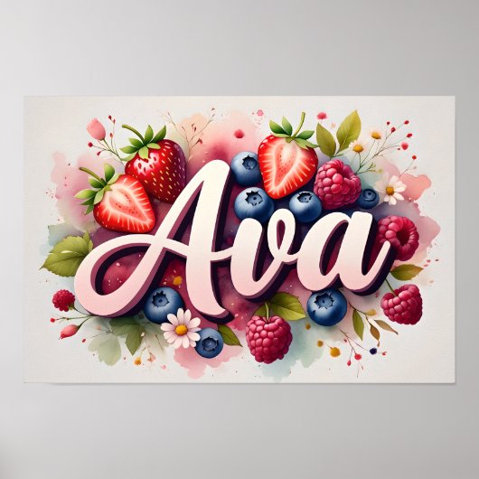 Personalisiertes Berry Floral Name Poster "Ava" (Vorne)