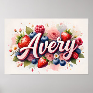 Personalisiertes Berry Floral Name Poster "Avery"