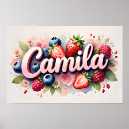 Personalisiertes Berry Floral Name Poster "Camila"
