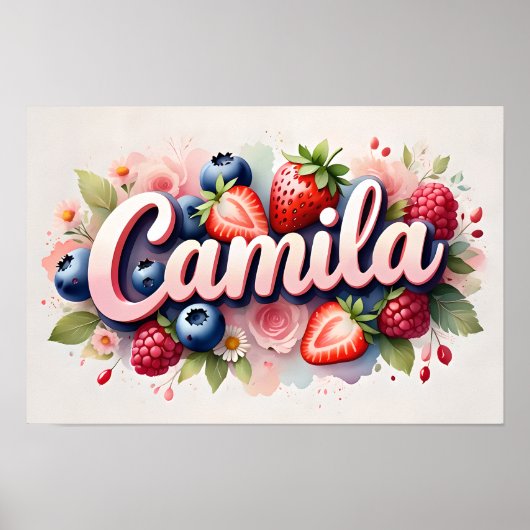 Personalisiertes Berry Floral Name Poster "Camila" (Vorne)