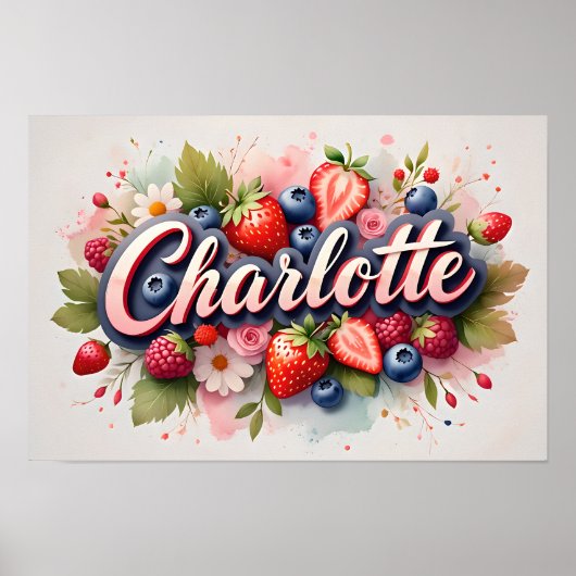 Personalisiertes Berry Floral Name Poster "Charlot (Vorne)