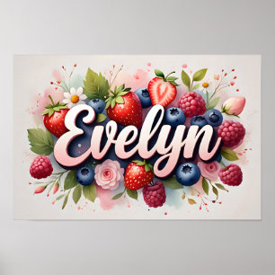 Personalisiertes Berry Floral Name Poster "Evelyn"