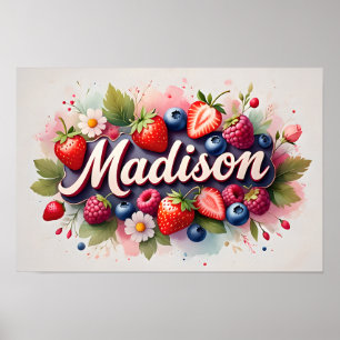 Personalisiertes Berry Floral Name Poster "Madison
