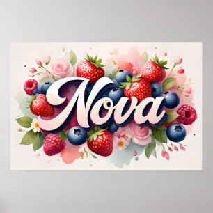 Personalisiertes Berry Floral Name Poster "Nova"