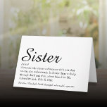 Personalisiertes Best je Sister Definition-Skript Karte<br><div class="desc">Personalisieren Sie für Ihre besondere Schwester oder Hermana (klein oder groß),  um ein einzigartiges Geschenk zu schaffen. Ein perfekter Weg,  ihr zu zeigen,  wie phantastisch sie jeden Tag ist. Entwickelt von Thisisnotme©</div>