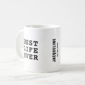 Personalisiertes Bestes Leben je Schwarzweißtext Kaffeetasse (Vorderseite Links)
