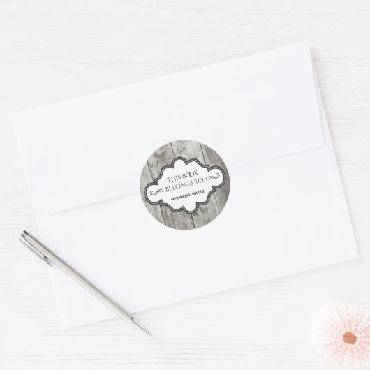 Personalisiertes BibliotheksBuchzeichen Rustikales Runder Aufkleber (Umschlag)