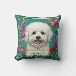 Personalisiertes Bichon Frise Teal Blumenkissen Kissen