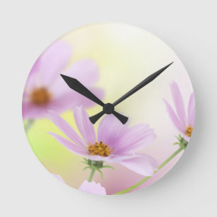 Personalisiertes Bild & rosa Wasserfarben-Blume Runde Wanduhr
