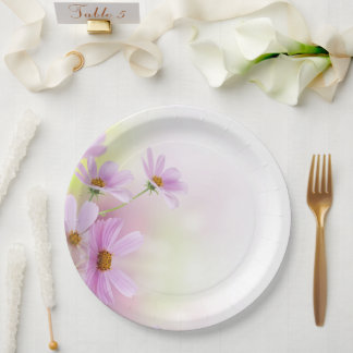 Personalisiertes Bild & rosa Wasserfarben-Blumen Pappteller