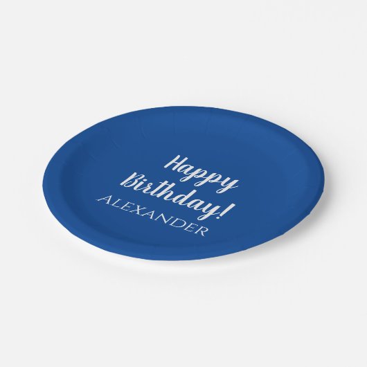 Personalisiertes Birthday Blue Party Pappteller (Schrägansicht)