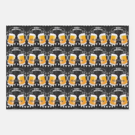 Personalisiertes Birthday Chalkboard Bierglas Geschenkpapier Set (Vorderseite)