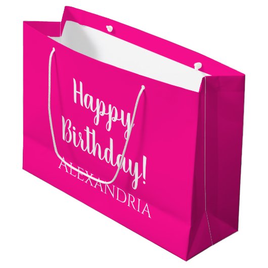 Personalisiertes Birthday Hot Pink-Gastgeschenk Große Geschenktüte (Vorderseite Schrägansicht)