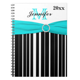 Personalisiertes Black Aqua White Strip Notebook Notizblock