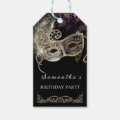 Personalisiertes Black Gold Lila Masquerade Party Geschenkanhänger (Vorderseite)