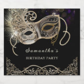 Personalisiertes Black Gold Lila Masquerade Party Schaumweinetikett (Einzelnes Label)