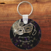 Personalisiertes Black Gold Lila Masquerade Party Schlüsselanhänger (Vorderseite)