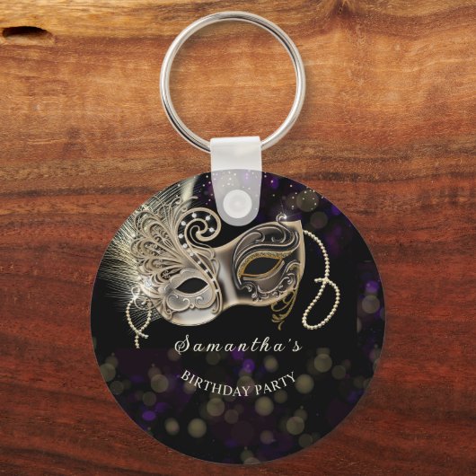 Personalisiertes Black Gold Lila Masquerade Party Schlüsselanhänger (Vorderseite)