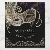 Personalisiertes Black Gold Lila Masquerade Party Weinetikett (Einzelnes Label)