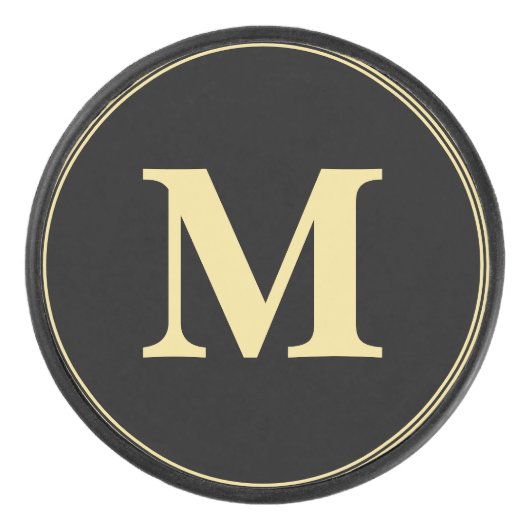 Personalisiertes Black Gold Mit Monogramm Player T Eishockey Puck (Vorderseite)