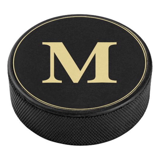 Personalisiertes Black Gold Mit Monogramm Player T Eishockey Puck (3/4)
