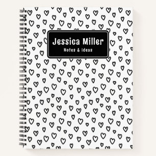 Personalisiertes Black & White Doodle Heart Notebo Notizblock