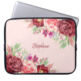 Personalisiertes Bläschen-Burgund-Blush-Monogramm Laptopschutzhülle