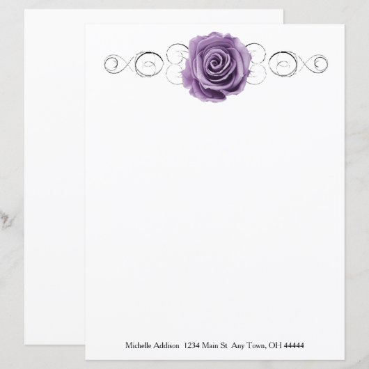 Personalisiertes Blatt mit lila Rose (Vorne/Hinten)