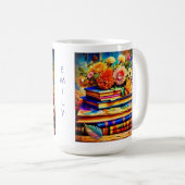 Personalisiertes Blatt Vintager Bücher und Blume Kaffeetasse (VorderseiteRechts)
