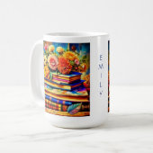Personalisiertes Blatt Vintager Bücher und Blume Kaffeetasse (Vorderseite Links)