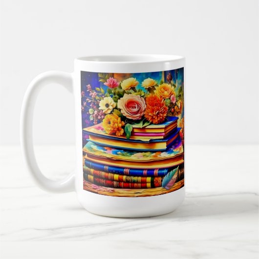 Personalisiertes Blatt Vintager Bücher und Blume Kaffeetasse (Links)
