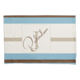 Personalisiertes blau-braun gestreiftes Monogramm  Kissenbezug