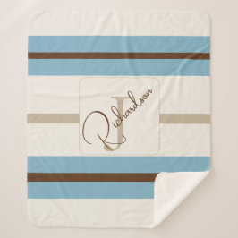 Personalisiertes blau-braun gestreiftes Monogramm  Sherpadecke