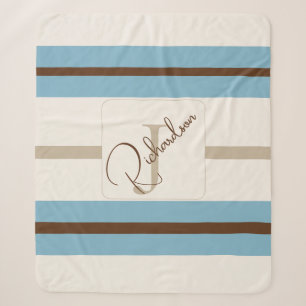 Personalisiertes blau-braun gestreiftes Monogramm Sherpadecke