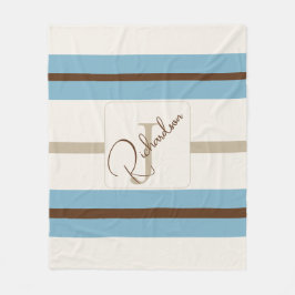 Personalisiertes Blau Braun Streifen Monogramm Küs Fleecedecke