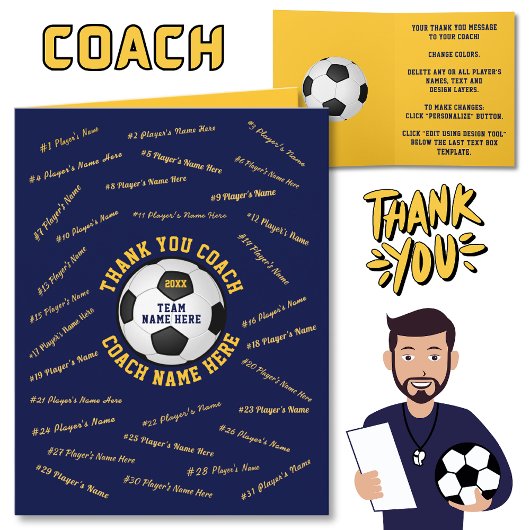 Personalisiertes Blau, Fußball-Coach Dankeschön Ka Karte