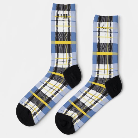 Personalisiertes Blau, Gelb und Schwarzer Tartan K Socken (Linkes Detail)