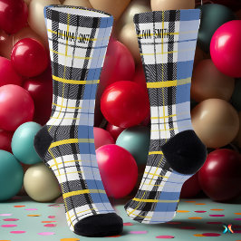 Personalisiertes Blau, Gelb und Schwarzer Tartan K Socken