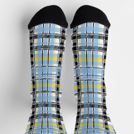 Personalisiertes Blau, Gelb und Schwarzer Tartan Socken (Oben)