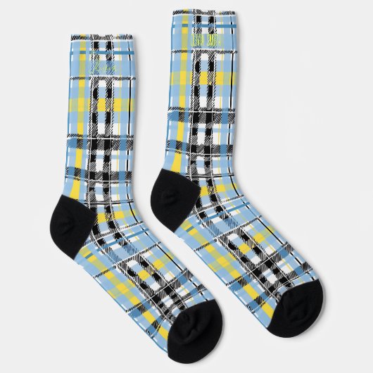 Personalisiertes Blau, Gelb und Schwarzer Tartan Socken (Rechts)