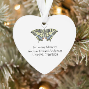 Personalisiertes Blau Gelbes Schmetterlingsgedenke Ornament