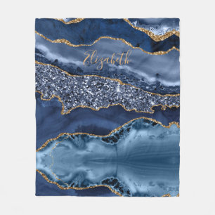 Personalisiertes Blau Gold Glitter Achat Marmor Tr Fleecedecke