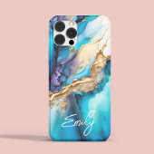 Personalisiertes Blau-Gold-Marmor-Script-Name iPhone Hülle