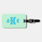 Personalisiertes Blau Grün Preppy Monogramm Gestre Gepäckanhänger (Vorderseite horizontal)