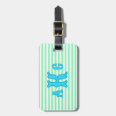 Personalisiertes Blau Grün Preppy Monogramm Gestre Gepäckanhänger (Vorderseite vertikal)